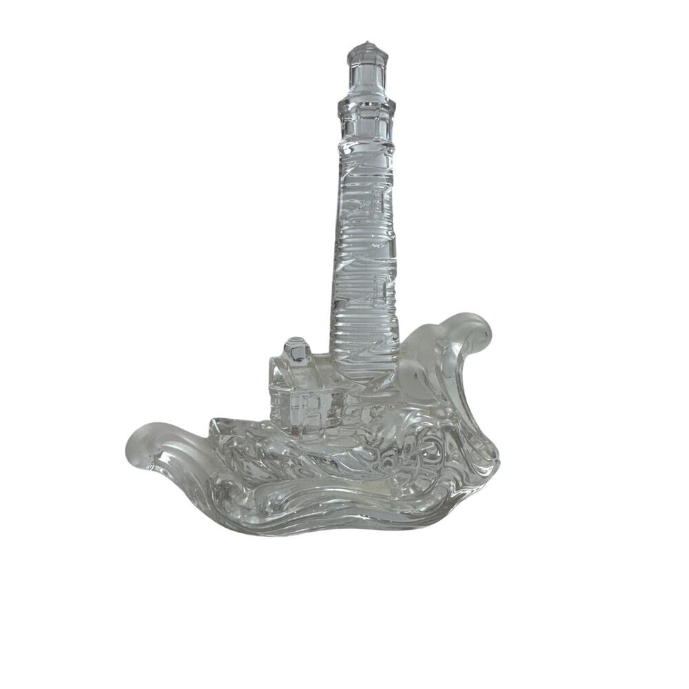 Vintage Clear Glass Lighthouse Decoration With‎ Waves & Cottage